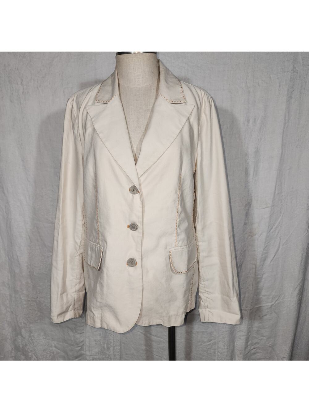 SUNDANCE sz L linen blend blazer cream blazer with orange topstitch detail